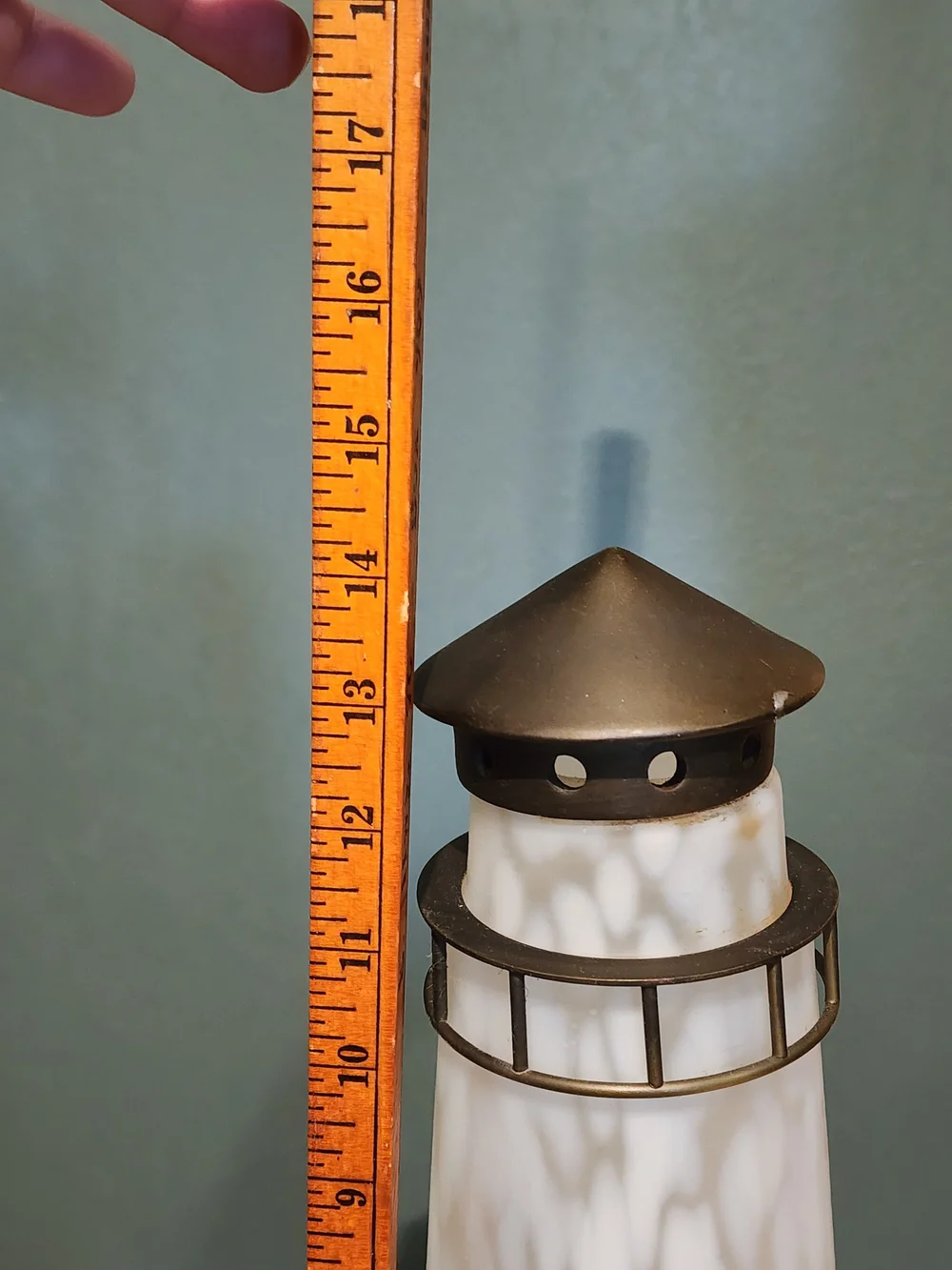 Vintage Frosted Art Glass Lighthouse Lamp with a brass-colored base
